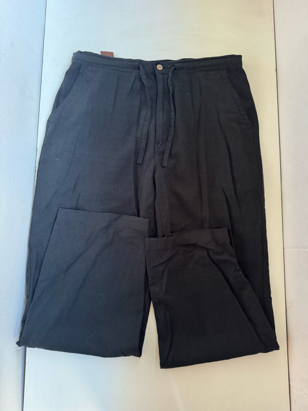 Cubavera Pants Mens large Black Natural Linen Blend Drawstring Straight Pockets